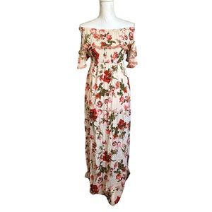 Indikah Floral Off Shoulder Slit Maxi Dress Size 8